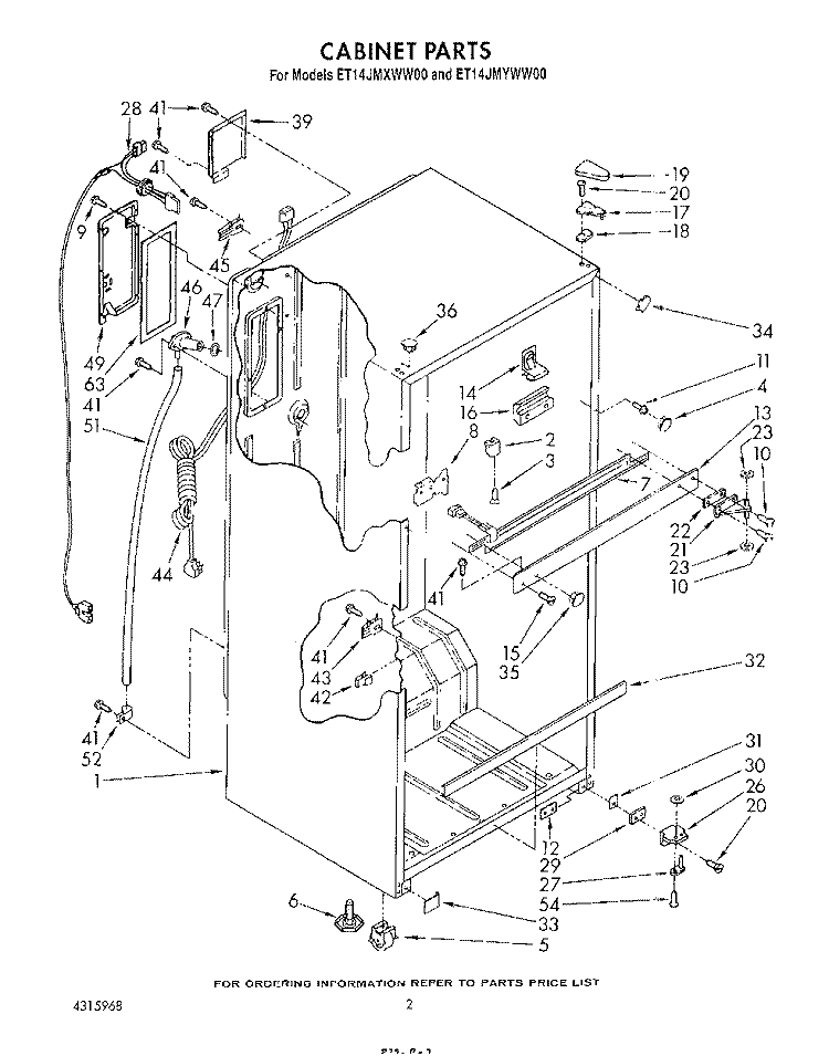 CABINET Diagram and Parts List for ET14JMXWW00  Whirlpool Refrigerator