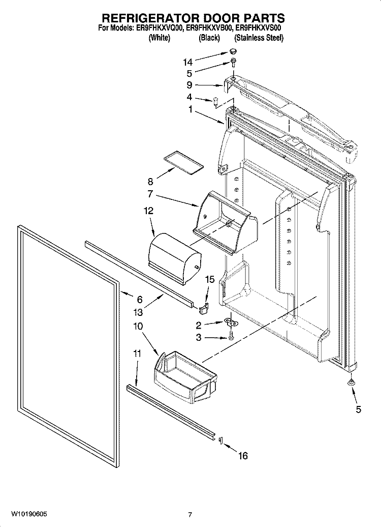 REFRIGERATOR DOOR PARTS Diagram and Parts List for ER9FHKXVQ00  Whirlpool Refrigerator