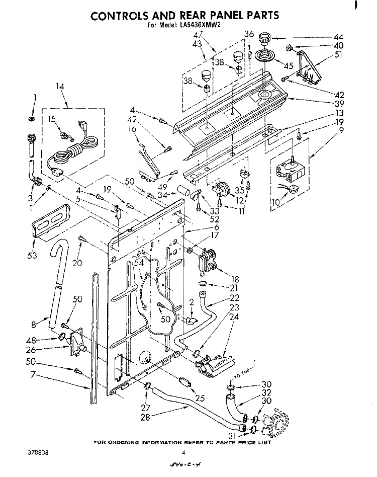 CONTROLS AND REAR PANEL Diagram and Parts List for LA5430XMW2  Whirlpool Washer