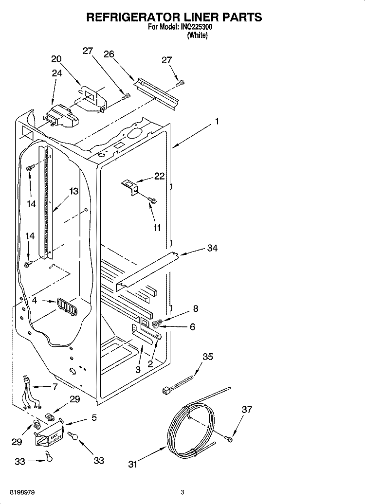 REFRIGERATOR LINER PARTS Diagram and Parts List for INQ225300  Inglis Refrigerator