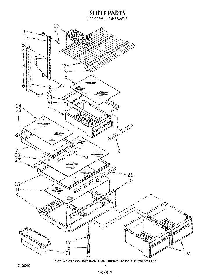 SHELF Diagram and Parts List for ET18PKXSW07  Whirlpool Refrigerator