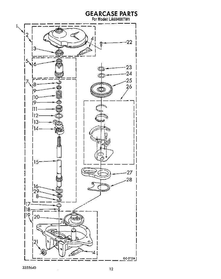 GEARCASE Diagram and Parts List for LA6040XTF1  Whirlpool Washer