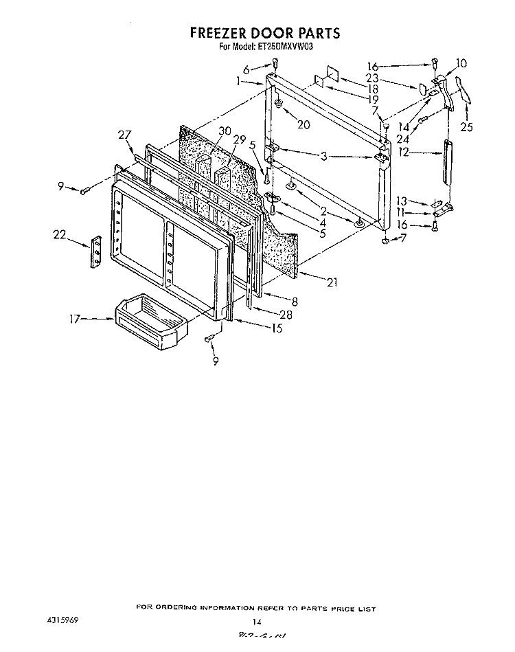 FREEZER DOOR Diagram and Parts List for ET25DMXVW03  Whirlpool Refrigerator