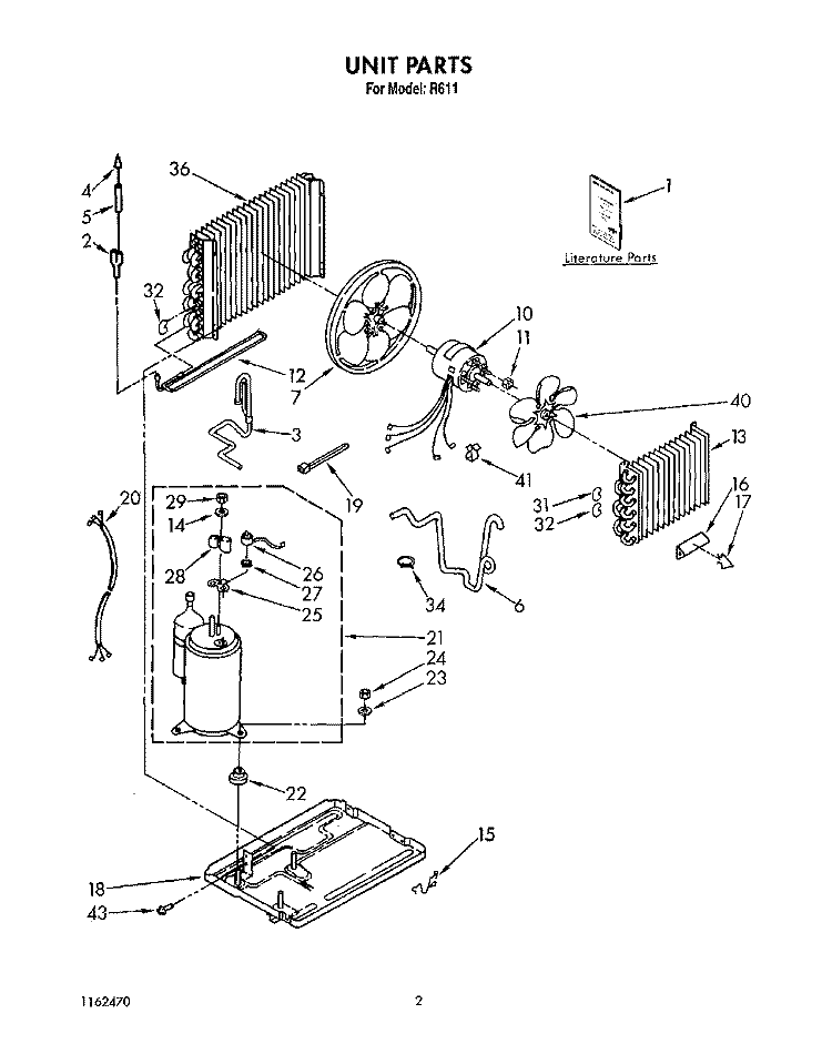 UNIT, LIT/OPTIONAL Diagram and Parts List for R611  Whirlpool Air Conditioner