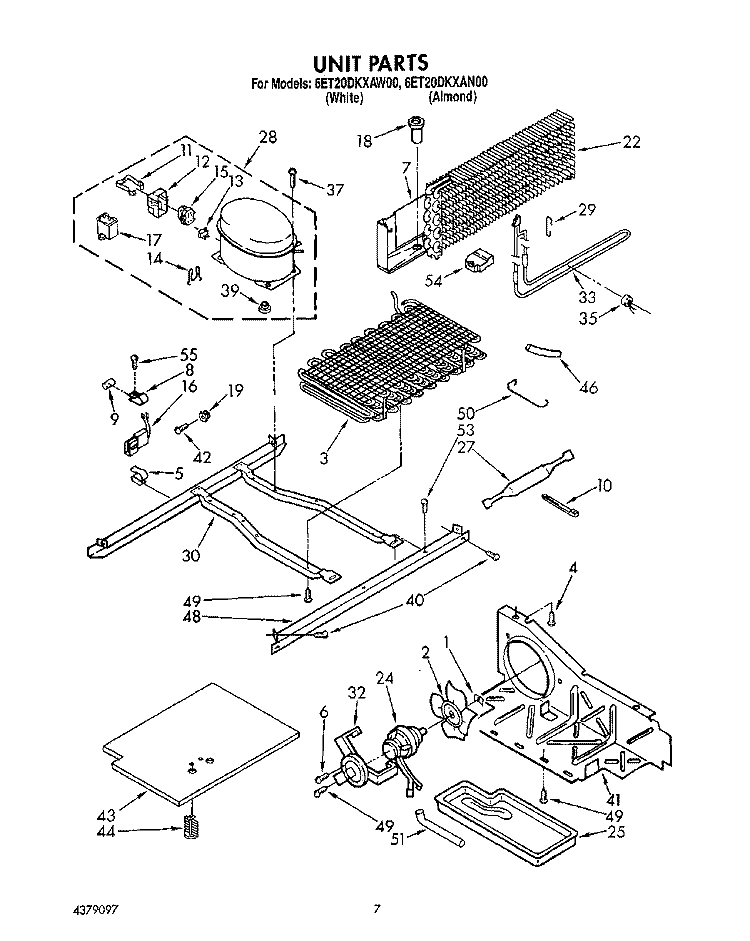 UNIT Diagram and Parts List for 6ET20DKXAW00  Whirlpool Refrigerator