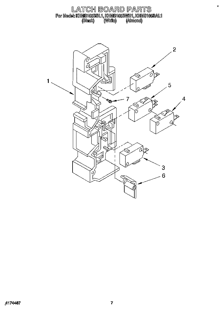 LATCH BOARD Diagram and Parts List for KHMS105BBL1  KitchenAid Microwave