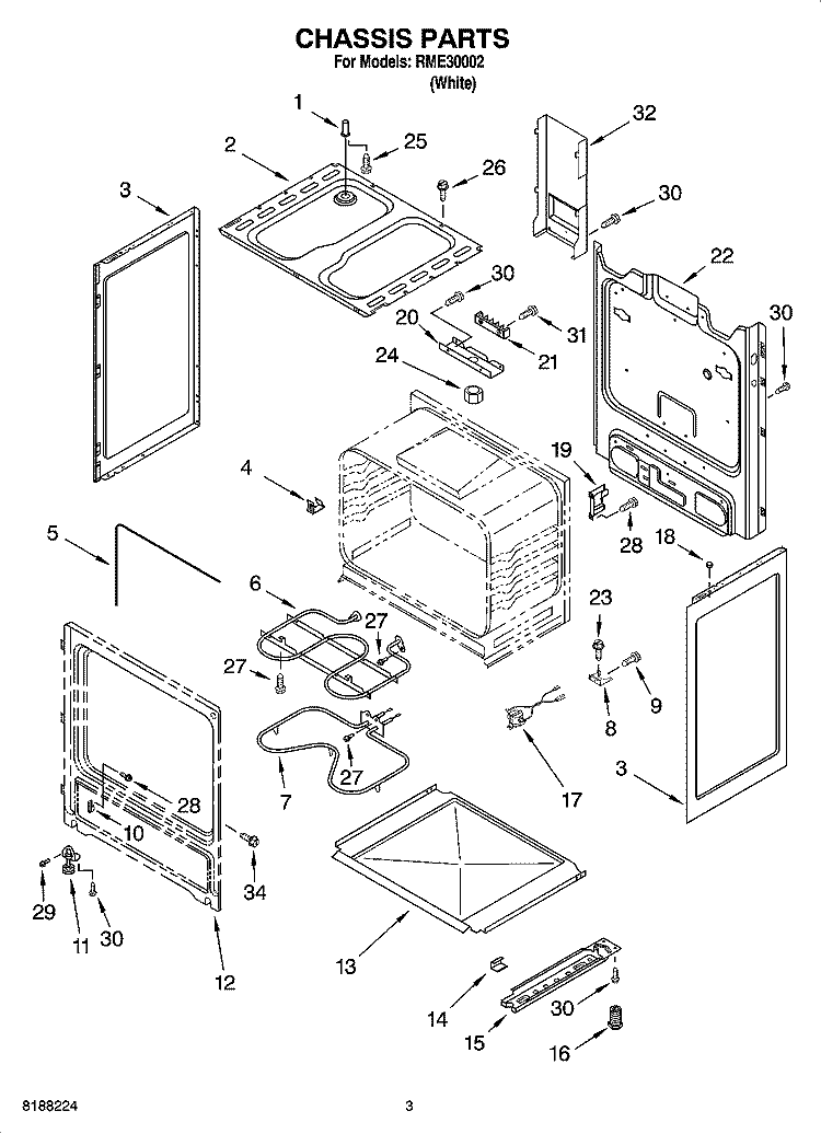 CHASSIS PARTS Diagram and Parts List for RME30002  Roper Range