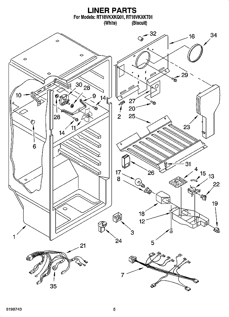 LINER PARTS Diagram and Parts List for RT18VKXKQ01  Roper Refrigerator
