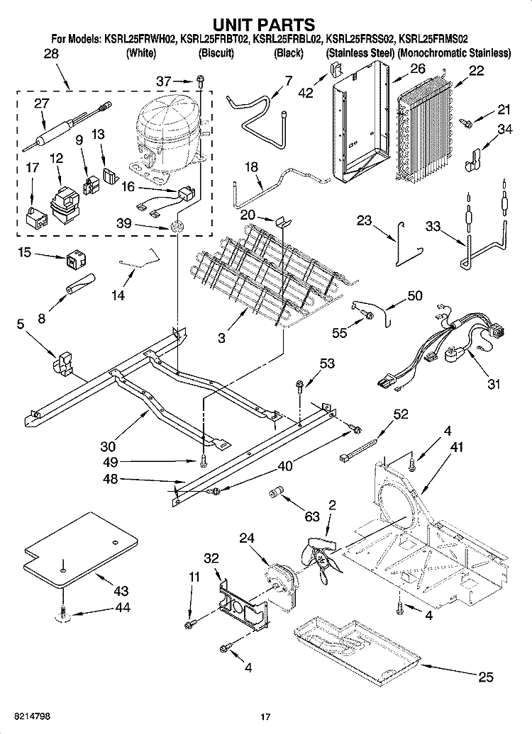 UNIT PARTS Diagram and Parts List for KSRL25FRBL02  KitchenAid Refrigerator