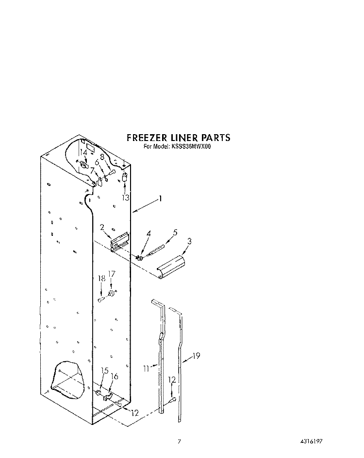 FREEZER LINER Diagram and Parts List for KSSS36MWX00  KitchenAid Refrigerator