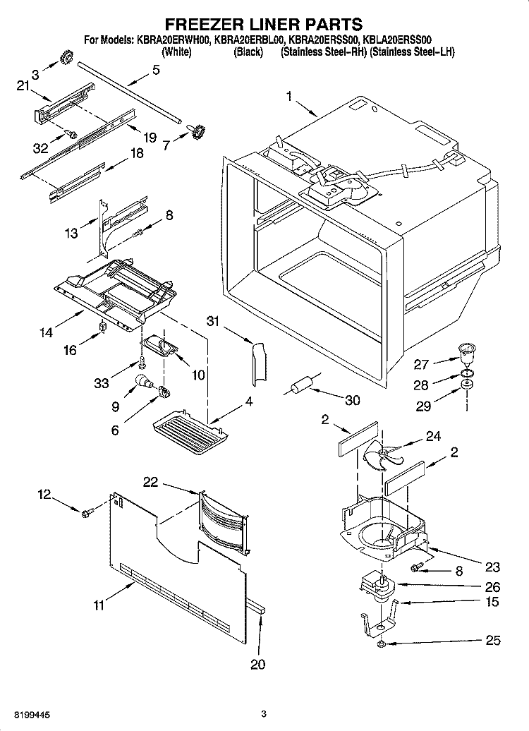 FREEZER LINER PARTS Diagram and Parts List for KBLA20ERSS00  KitchenAid Refrigerator