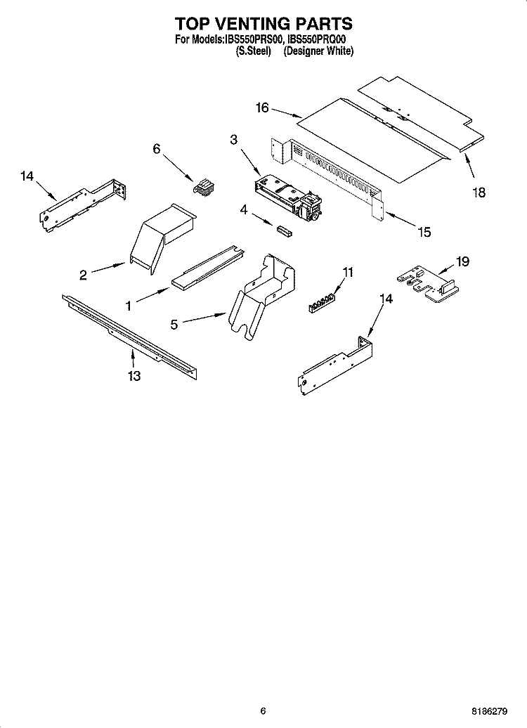 TOP VENTING PARTS, OPTIONAL PARTS Diagram and Parts List for IBS550PRQ00  Whirlpool Wall Oven
