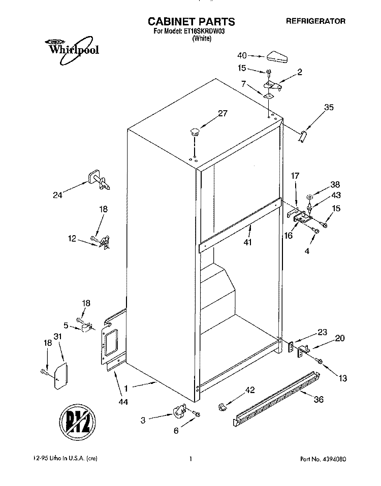 CABINET Diagram and Parts List for ET18SKRDW03  Whirlpool Refrigerator