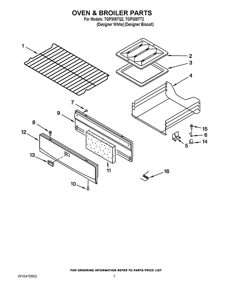 OVEN & BROILER PARTS Diagram and Parts List for TGP305TQ2  Estate Range