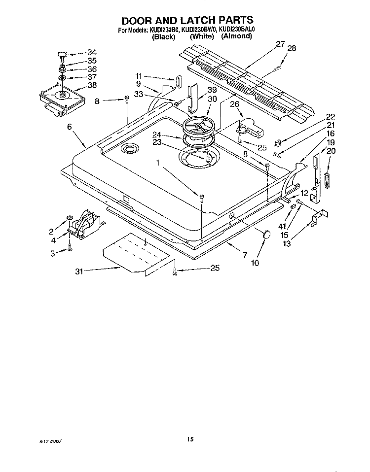 DOOR AND LATCH Diagram and Parts List for KUDI230BWH0  KitchenAid Dishwasher