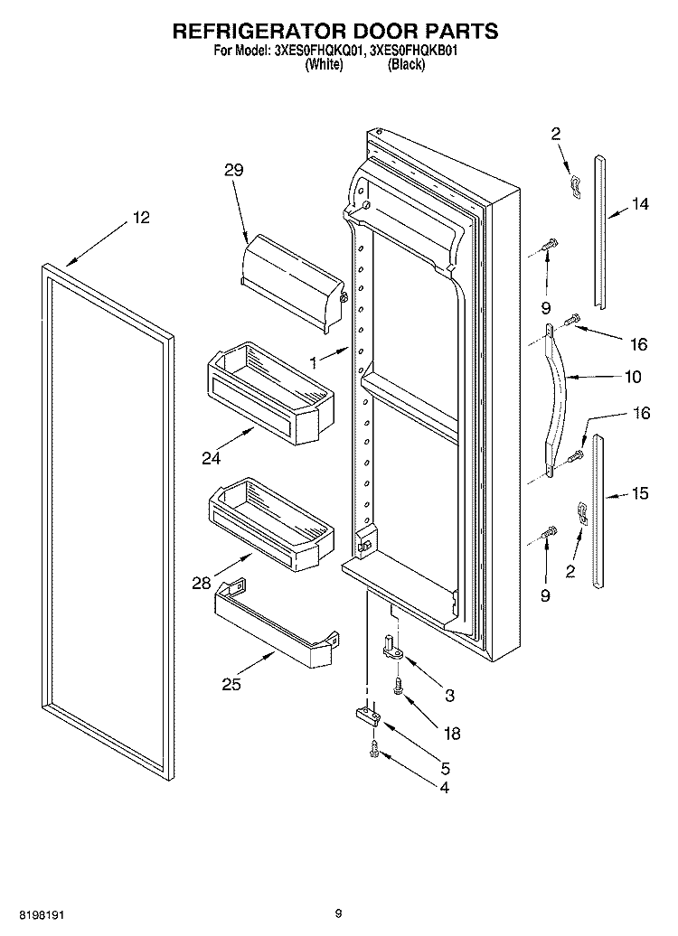 REFRIGERATOR DOOR Diagram and Parts List for 3XES0FHQKB01  Whirlpool Refrigerator