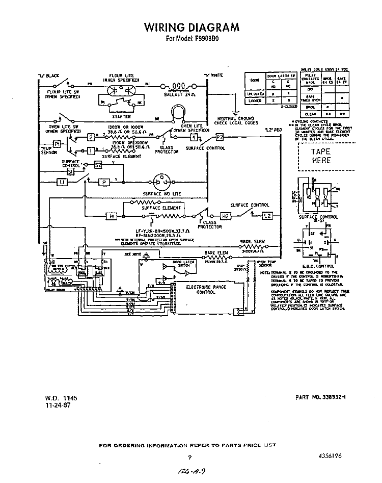 WIRING DIAGRAM Diagram and Parts List for F9908B0  Roper Range