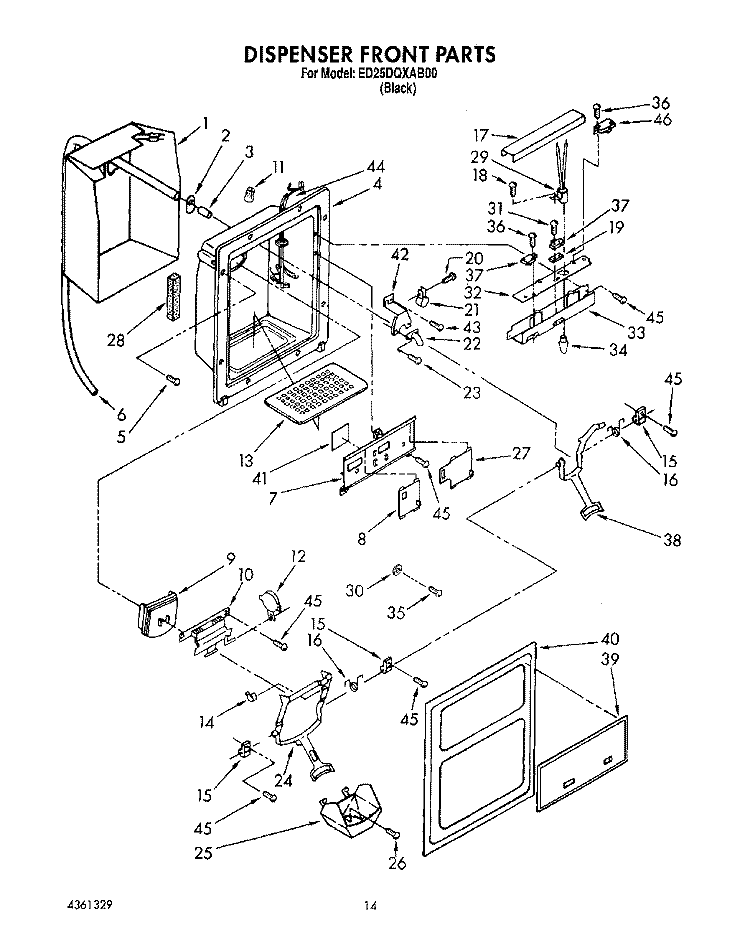 DISPENSER FRONT Diagram and Parts List for ED25DQXAB00  Whirlpool Refrigerator