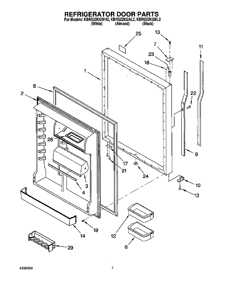 REFRIGERATOR DOOR Diagram and Parts List for KBRS22KGBL2  KitchenAid Refrigerator