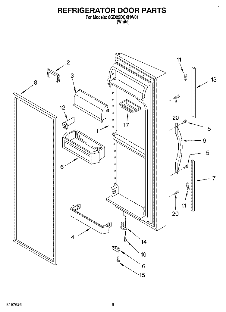 REFRIGERATOR DOOR Diagram and Parts List for 6GD22DCXHW01  Whirlpool Refrigerator