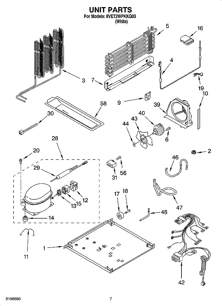 UNIT PARTS Diagram and Parts List for 8VET2WPKKQ03  Whirlpool Refrigerator