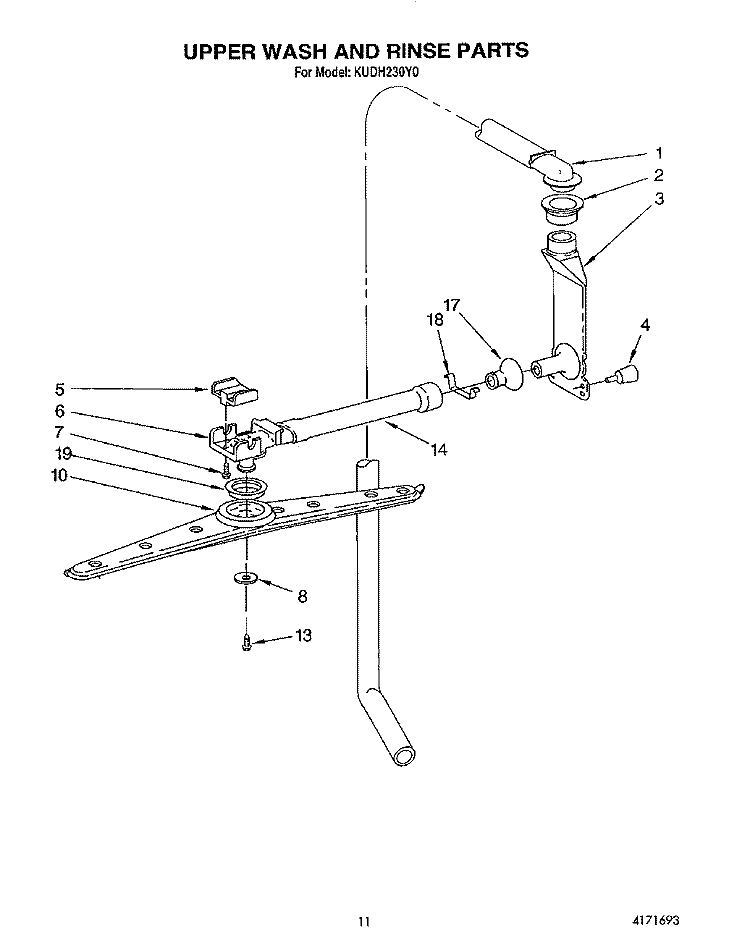 UPPER WASH AND RINSE Diagram and Parts List for KUDH230Y0  KitchenAid Dishwasher