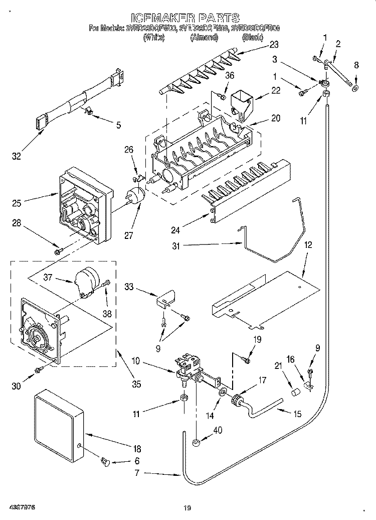 ICE MAKER, LIT/OPTIONAL Diagram and Parts List for 3VED29DQFN00  Whirlpool Refrigerator