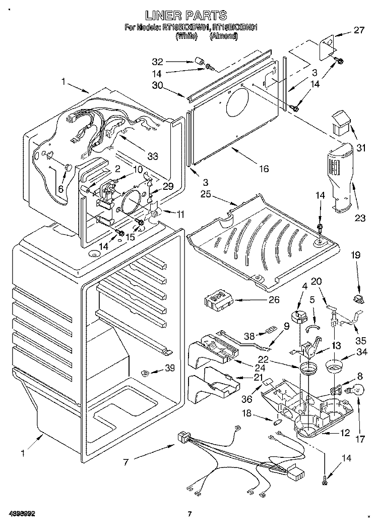 LINER Diagram and Parts List for RT18BKXDW01  Roper Refrigerator