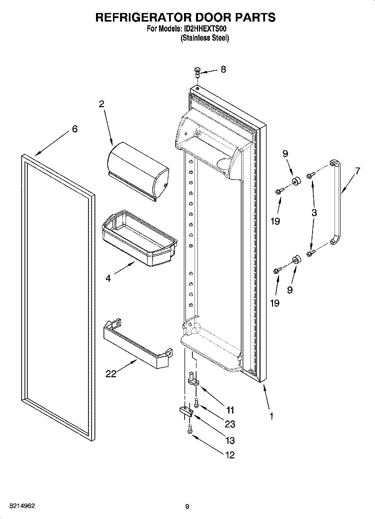 REFRIGERATOR DOOR PARTS Diagram and Parts List for ID2HHEXTS00  Whirlpool Refrigerator