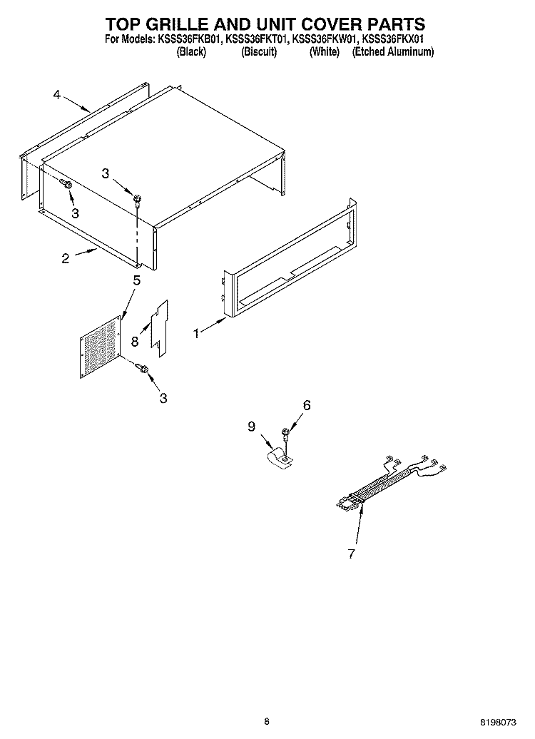 TOP GRILLE AND UNIT COVER Diagram and Parts List for KSSS36FKX01  KitchenAid Refrigerator
