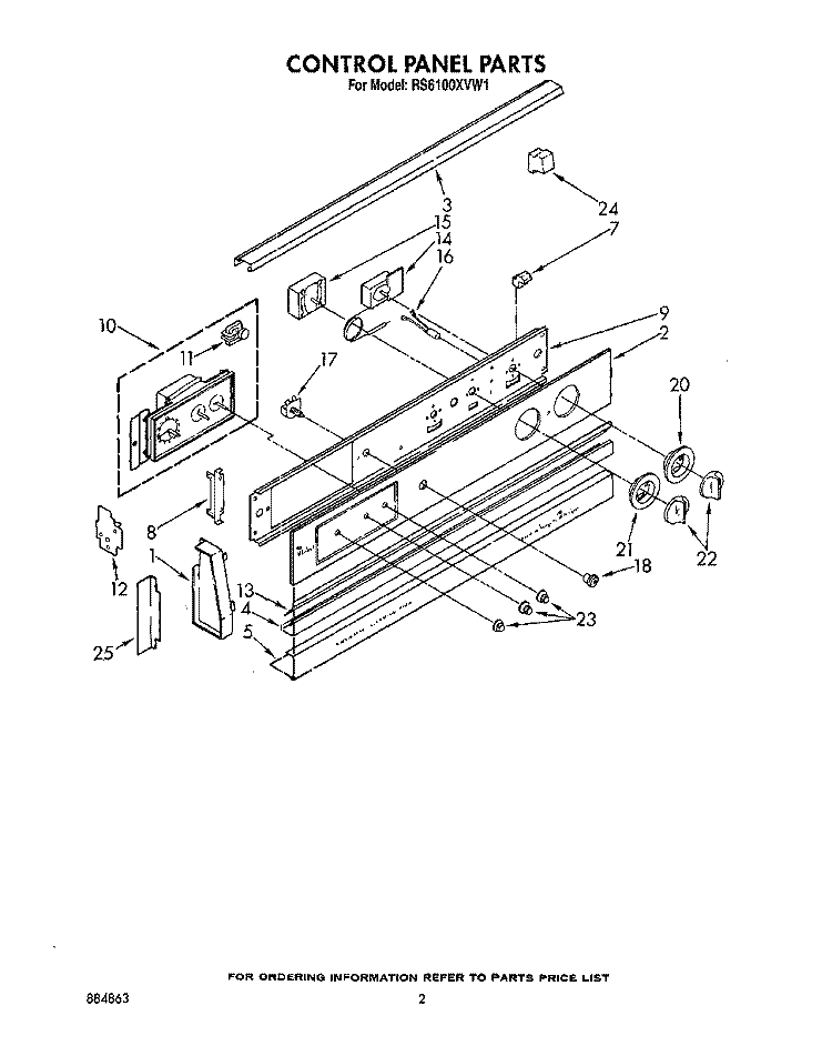 CONTROL PANEL Diagram and Parts List for RS6100XVW1  Whirlpool Range