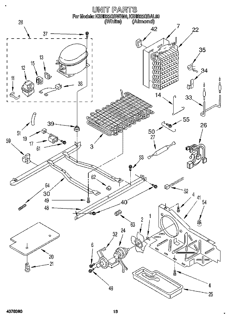UNIT Diagram and Parts List for KSHS22QBAL00  KitchenAid Refrigerator
