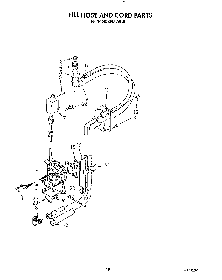 FILL HOSE AND CORD Diagram and Parts List for KPDI620T0  KitchenAid Dishwasher