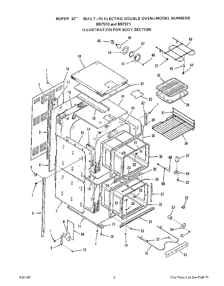 BODY Diagram and Parts List for B9757X1  Roper Wall Oven