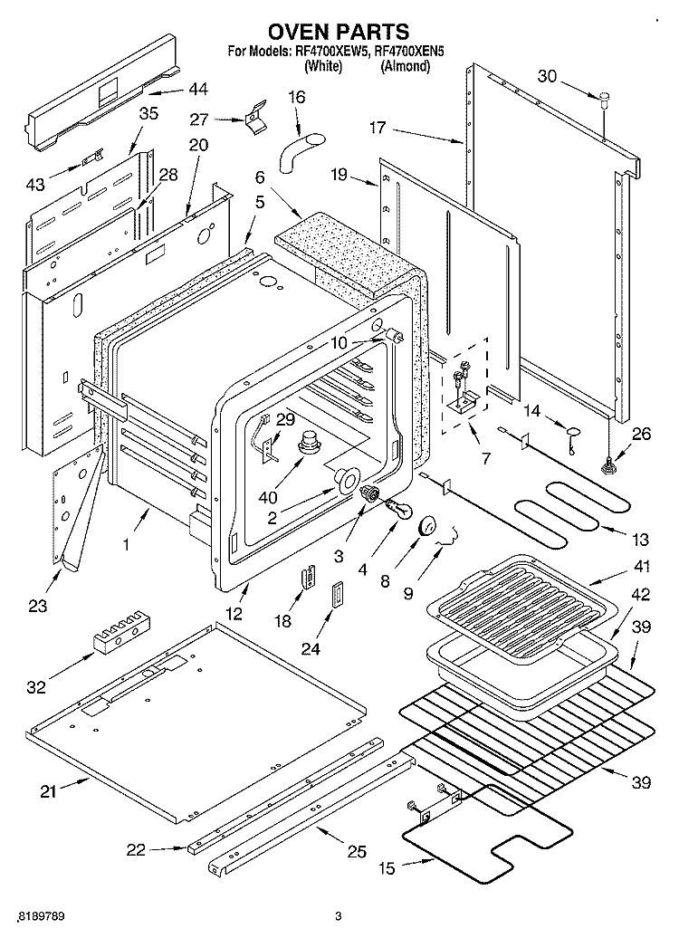 OVEN Diagram and Parts List for RF4700XEW5  Whirlpool Range