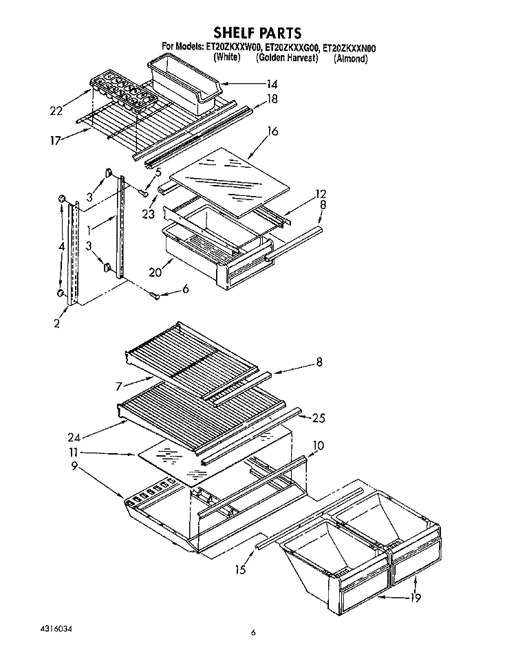 SHELF Diagram and Parts List for ET20ZKXXG00  Whirlpool Refrigerator