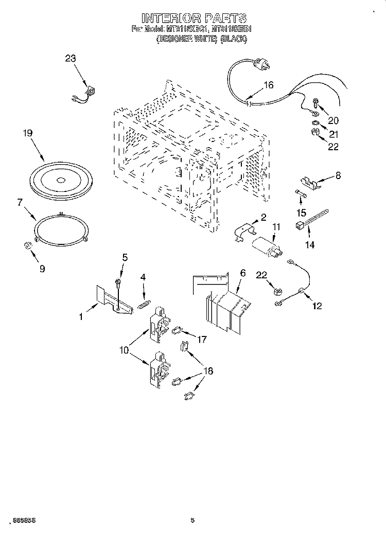 INTERIOR Diagram and Parts List for MT8118XEB1  Whirlpool Microwave