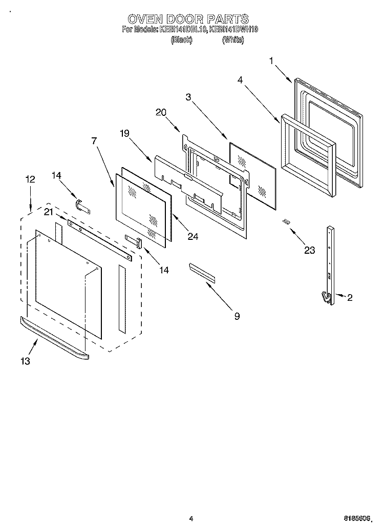 OVEN DOOR Diagram and Parts List for KEBI141DBL10  KitchenAid Wall Oven