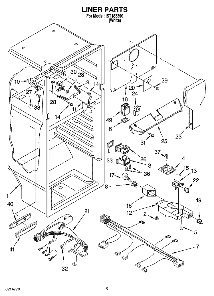 LINER PARTS Diagram and Parts List for IST183300  Inglis Refrigerator