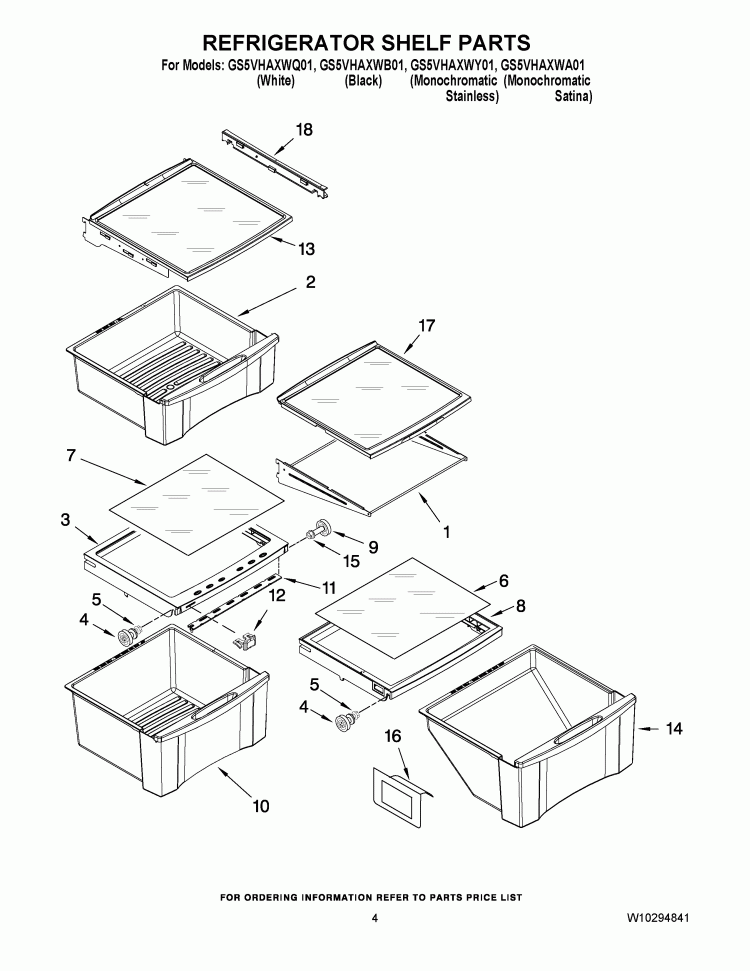 REFRIGERATOR SHELF PARTS Diagram and Parts List for GS5VHAXWB01  Whirlpool Refrigerator