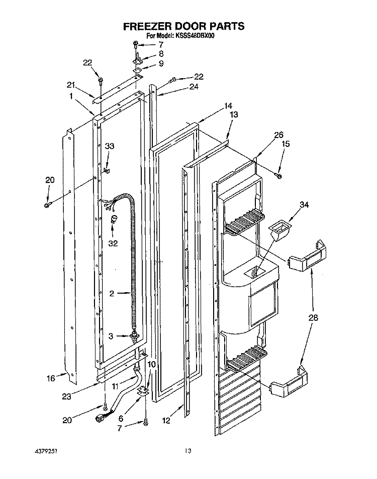 FREEZER DOOR Diagram and Parts List for KSSS48DBX00  KitchenAid Refrigerator