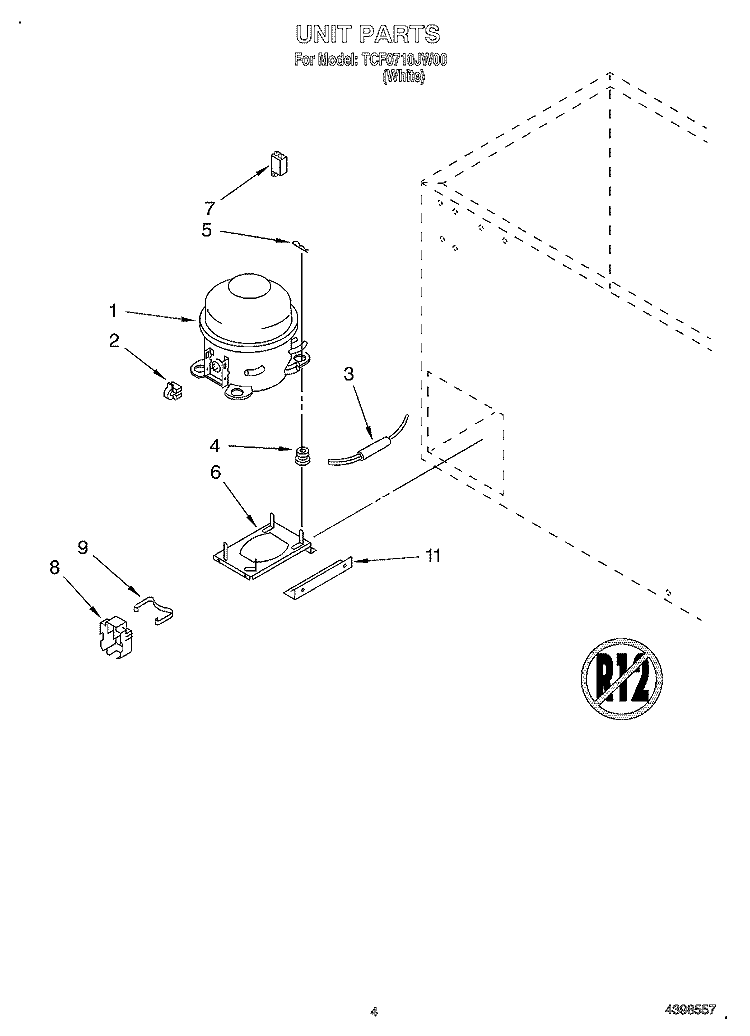 SECTION Diagram and Parts List for TCF0710JW00  Whirlpool Freezer