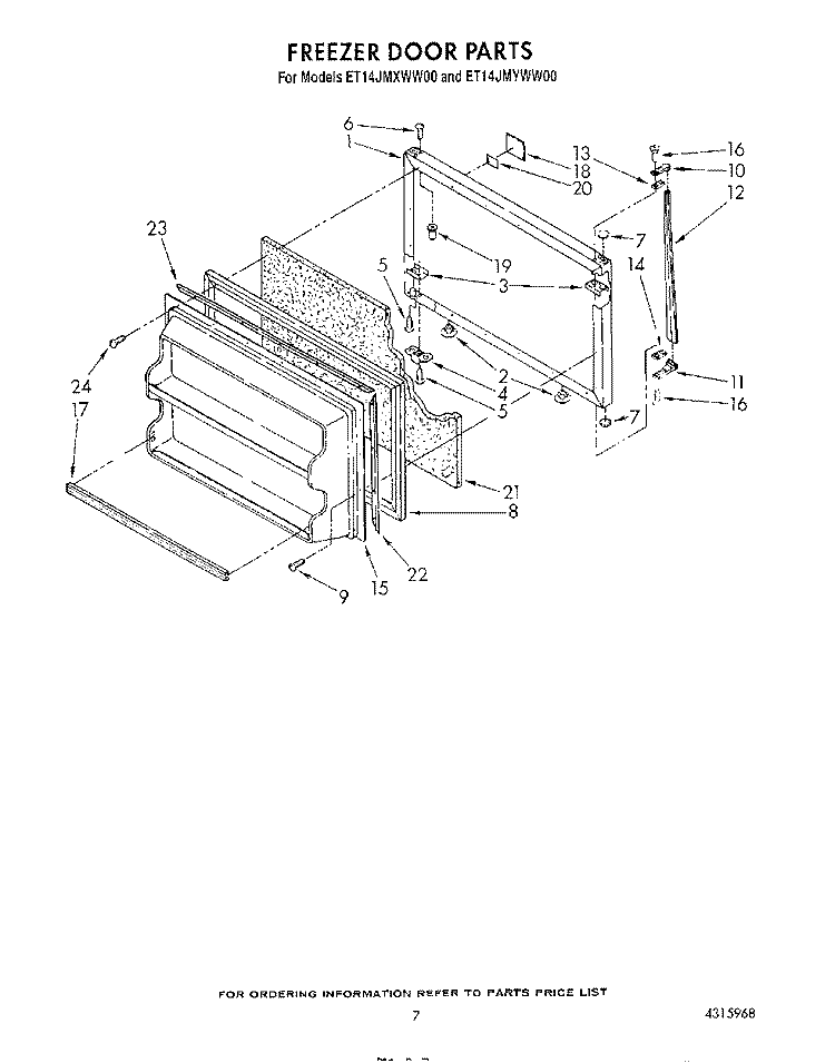 FREEZER DOOR Diagram and Parts List for ET14JMXWW00  Whirlpool Refrigerator