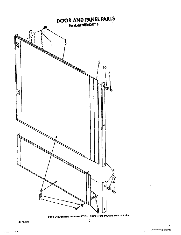 DOOR AND PANEL Diagram and Parts List for KUDM220T0  KitchenAid Dishwasher