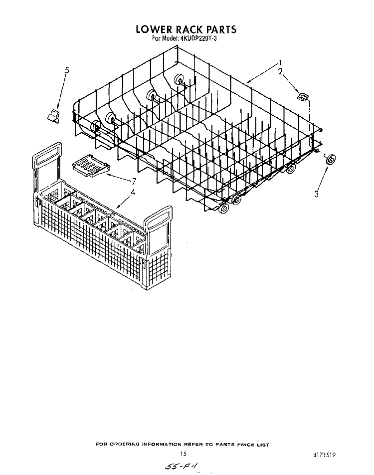 LOWER RACK Diagram and Parts List for 4KUDP220T3  KitchenAid Dishwasher