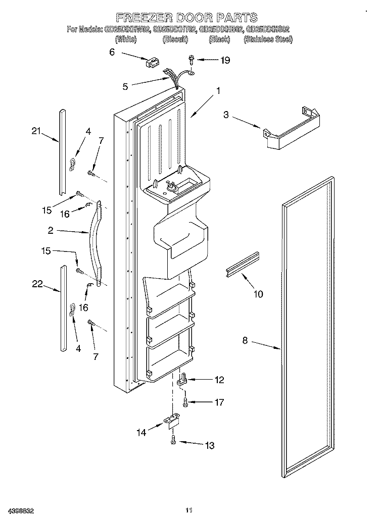 FREEZER DOOR Diagram and Parts List for GD25DIXHB02  Whirlpool Refrigerator