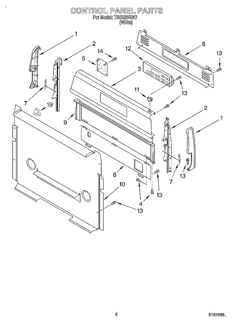 CONTROL PANEL Diagram and Parts List for TGS325GW7  Estate Range