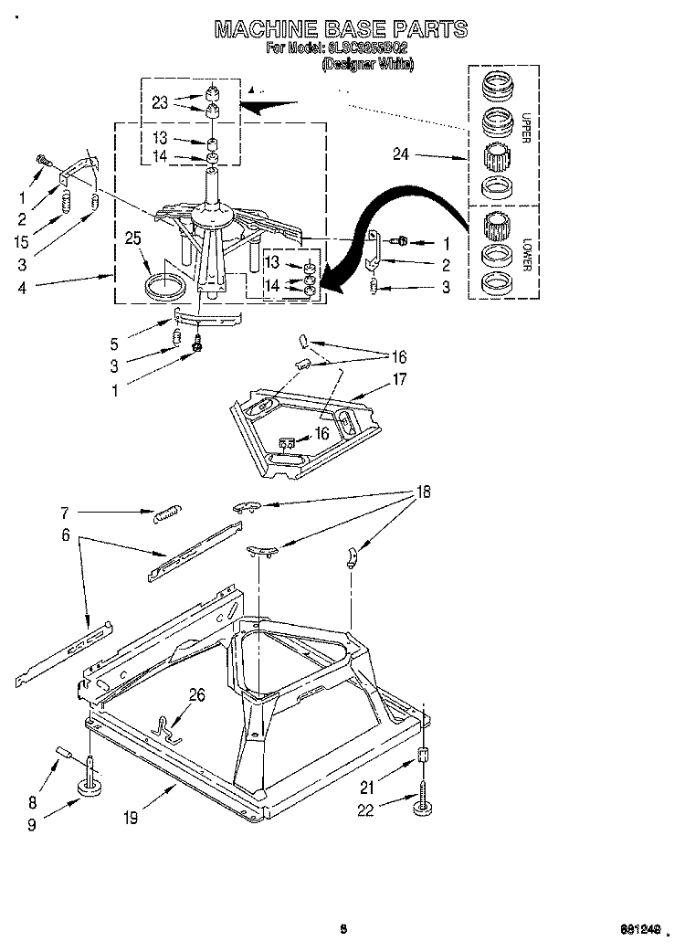 MACHINE BASE Diagram and Parts List for 6LSC9255BQ2  Whirlpool Washer