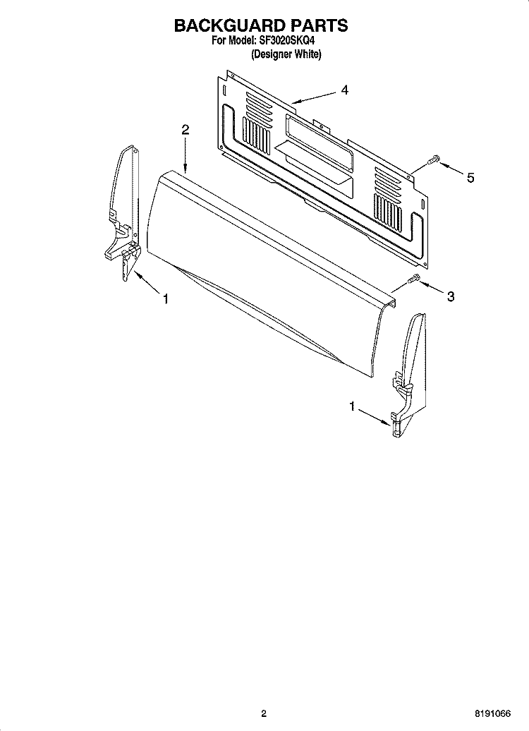BACKGUARD PARTS Diagram and Parts List for SF3020SKQ4  Whirlpool Range