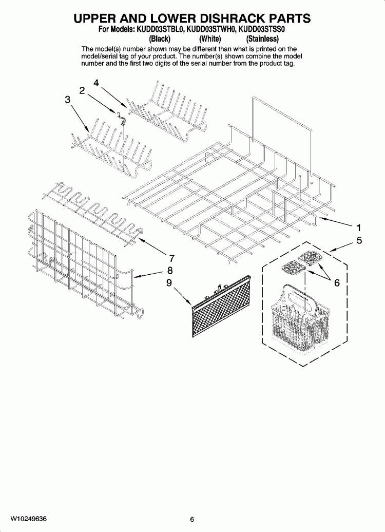 UPPER AND LOWER DISHRACK PARTS Diagram and Parts List for KUDD03STSS0  KitchenAid Dishwasher